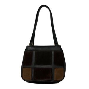Patchwork Purse Shoulder Bag Black Faux Leather Faux Suede Patches Boho Hippie